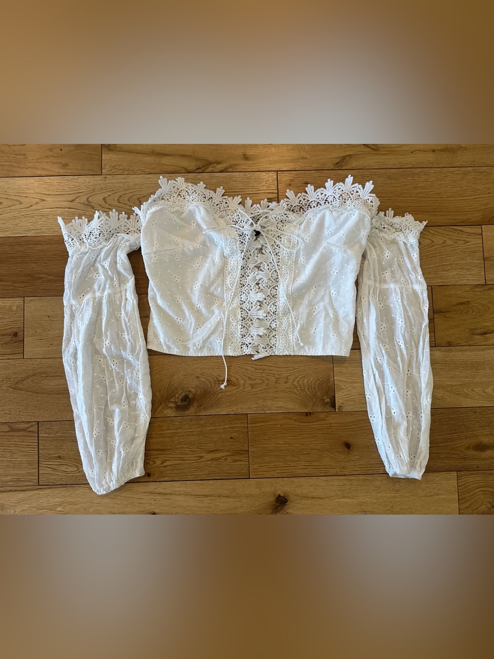 White Off-Shoulder Eyelet Lace Crop Top